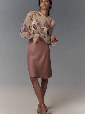 New Anthropologie The Layla Long-Sleeve Appliqué Mesh Blouse Size Small